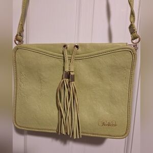 Vintage Bright Green TreVero Crossbody Bag with Spiral Strap and Tassels
